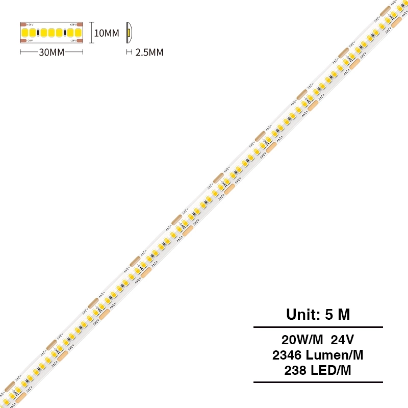 SMD 2835 3000K Ra80 IP44 20W/m 238LEDs/M LED Strip-Under Cabinet LED Strip Lighting--S0404