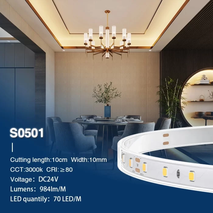 SMD 2835 3000K Ra80 IP65 8W/m 70LEDs/M LED સ્ટ્રીપ-LED સરફેસ માઉન્ટ સ્ટ્રીપ લાઇટ--S0501
