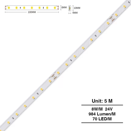 SMD 2835 3000K Ra80 IP65 8 Вт/м 70 светодиодов/м Светодиодная лента для освещения под шкафом - S0501