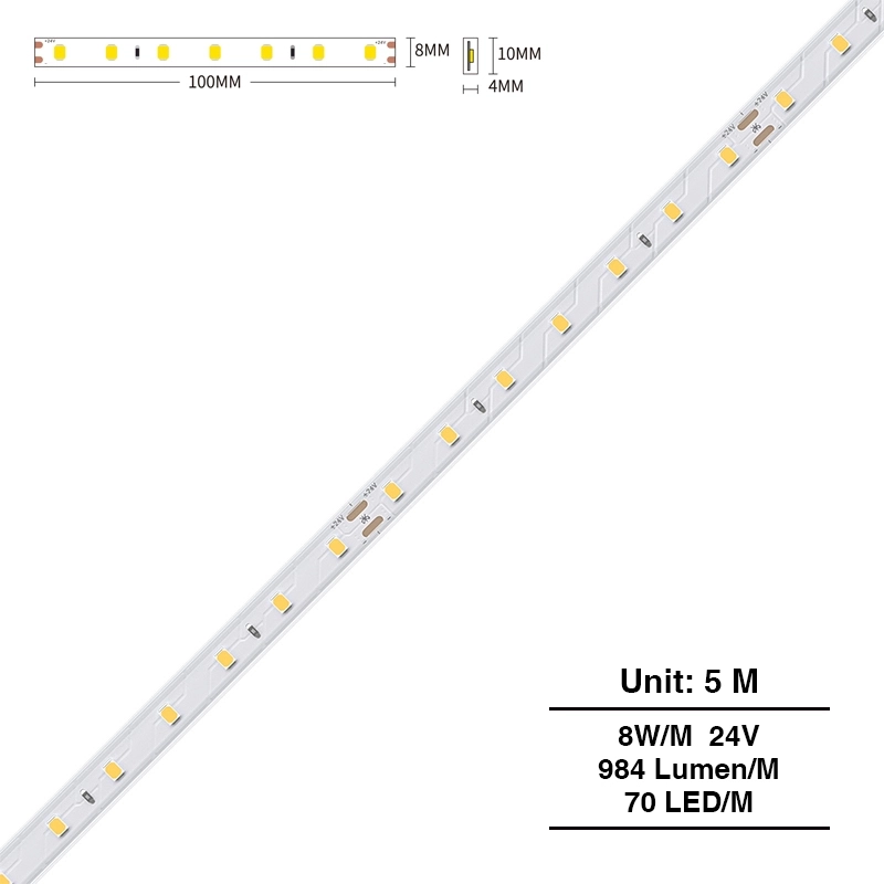 SMD 2835 3000K Ra80 IP65 8W/m 70LEDs/M LED Strip-Under Cabinet LED Strip Lighting--S0501