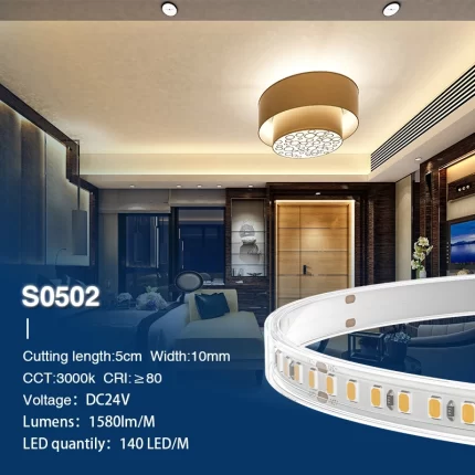 SMD 2835 3000K Ra80 IP65 12W/m 140LEDs/M LED Strip Lights-Taas nga LED Light Strips--S0502