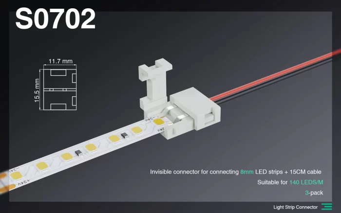 Додатоци/Невидливи приклучоци Striscia LED da 8 mm + Cavo da 15 cm/Adatto на 140 LED/MT-Accessories--S0702 01
