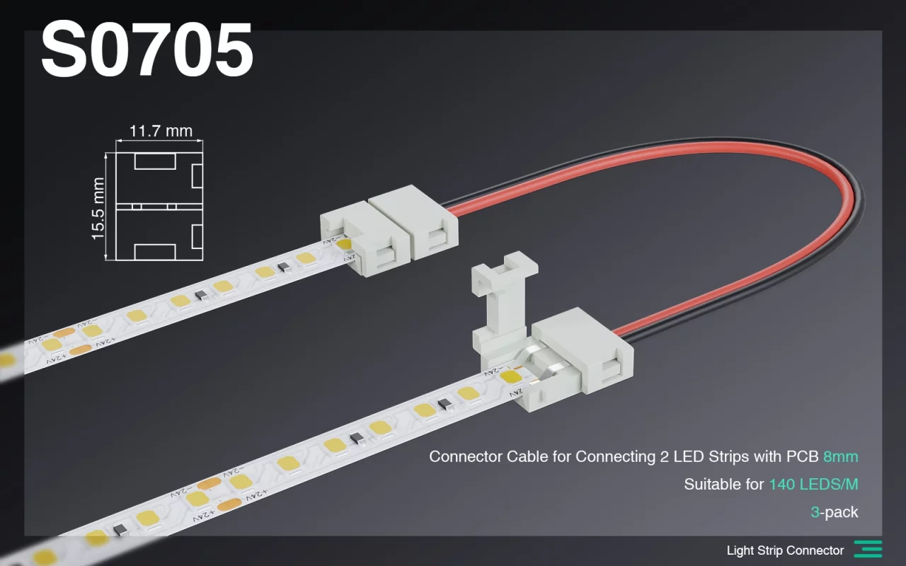 Kejbil tal-konnettur għall-konnessjoni ta' 2 strixxi LED b'Konnetturi tad-Dawl tal-Istrixxa tal-PCB-LED 8MM -- S0705 01