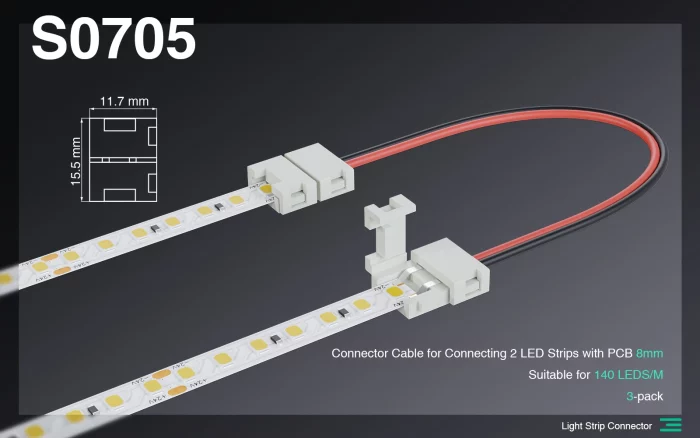 Anslutningskabel för anslutning av 2 LED-strips med 8MM PCB-LED Strip Light Connectors--S0705 01