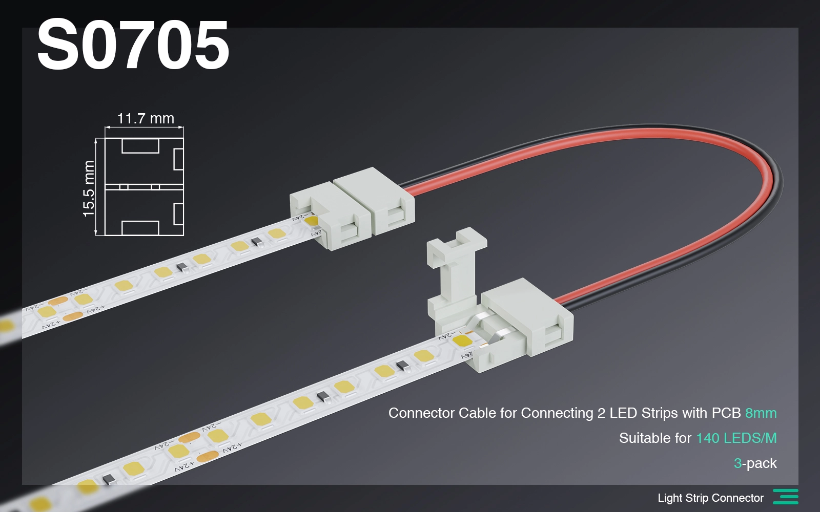 Cavo di cunnessu per cunnette 2 strisce LED cù Connettori di striscia LED PCB-LED 8MM - S0705 01