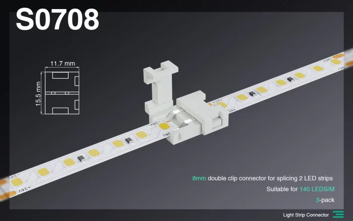 Conector de abrazadera dual de 8MM para conectar 2 tiras LED/accesorios-Conectores de tira de luz LED--S0708 01