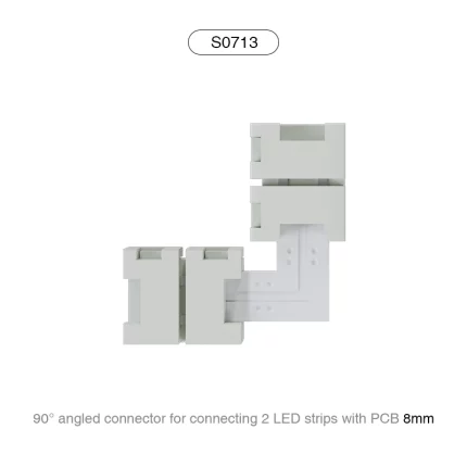 ຕົວເຊື່ອມຕໍ່ມຸມ 90° ເຊື່ອມຕໍ່ 2 ແຖບ LED ກັບ 8MM PCB / ເຫມາະສໍາລັບ 140 LEDs-LED Strip Light Connectors--S0713