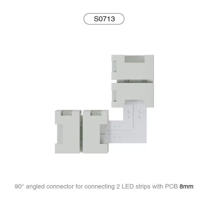 Конекторот со агол од 90° поврзува 2 LED ленти со 8MM PCB/погоден за 140 LED диоди-LED ленти за конектори--S0713