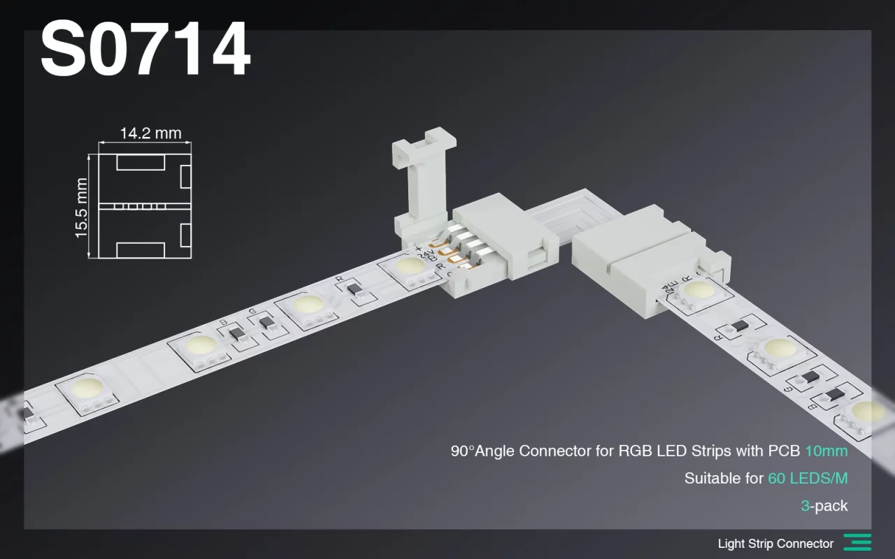 90 graden hoekconnector voor RGB LED-strip met 10 MM PCB/geschikt voor 60 LED's-LED-striplichtconnectoren - S0714 01