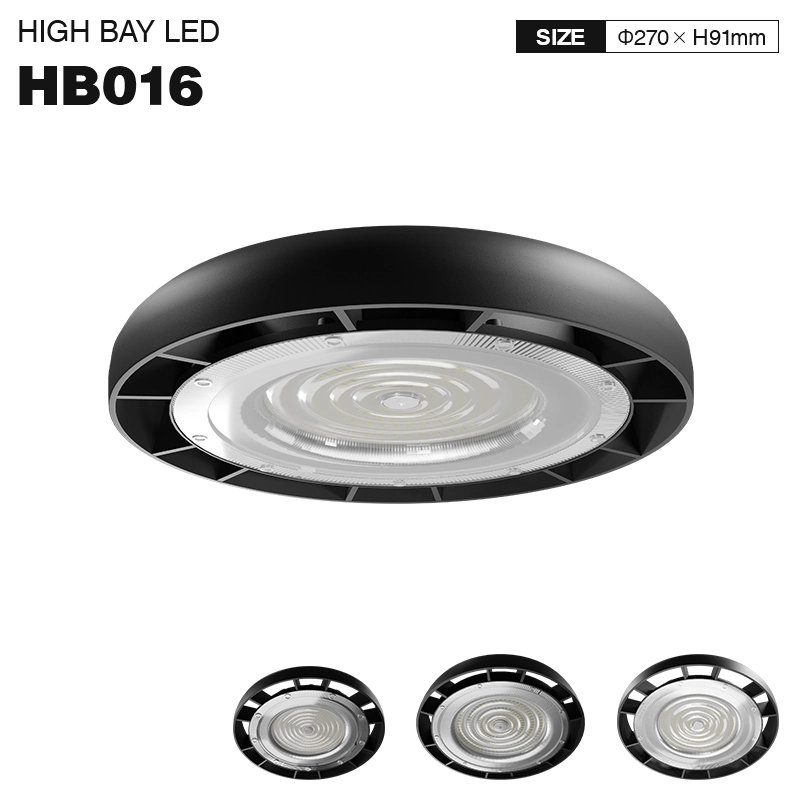 HB016 UFO-Licht 100 W/10000 lm/schwarzes Design/120° Strahl/6500 K – geeignet für große Raumbeleuchtung – LED-Ladenbeleuchtung für hohe Buchten – 01