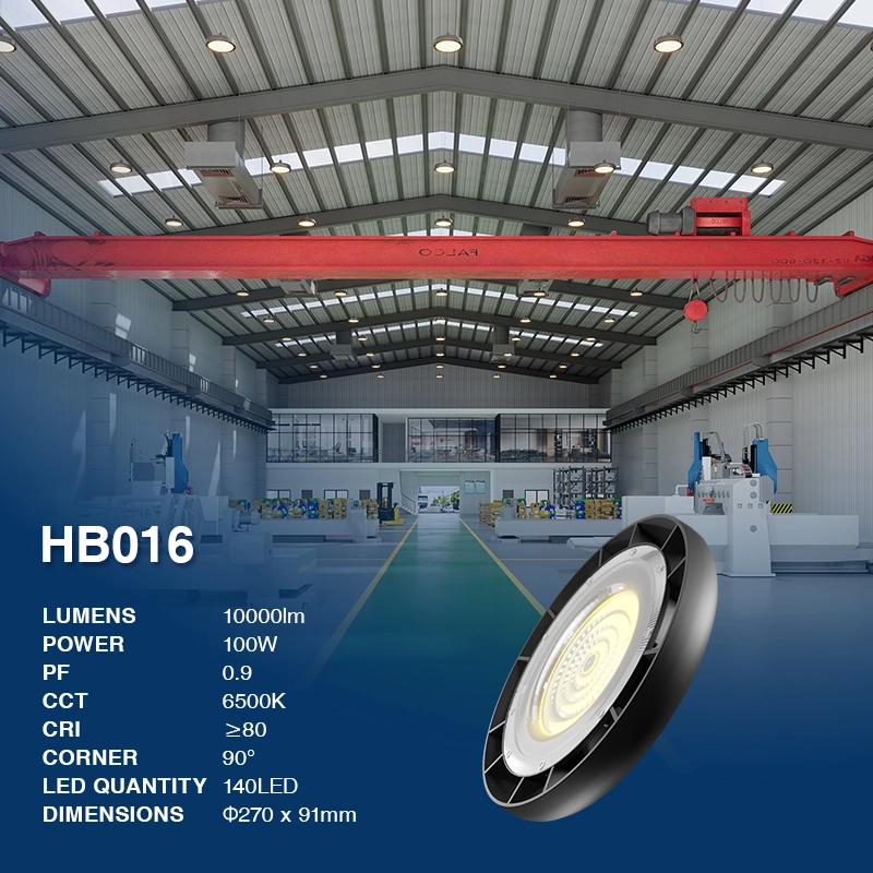 Llum OVNI HB016 100W/10000lm/Disseny negre/Feix de 120°/6500K - Apte per a il·luminació d'espais grans-Llums LED industrials d'alta badia--02