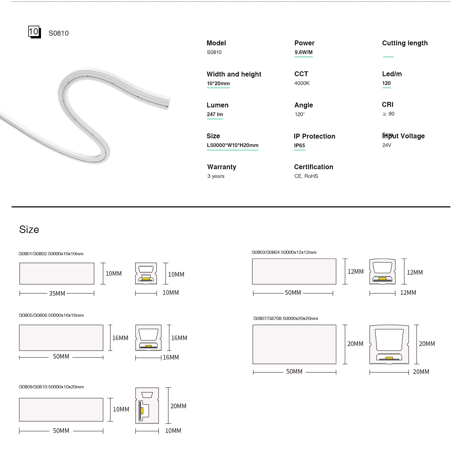Detailed drawing of the specifications of the silicone light strip-06