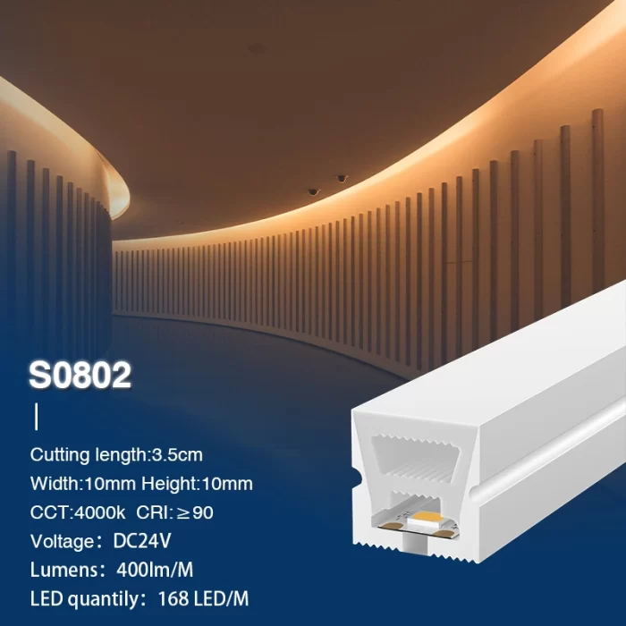 Solais stiall neon 4000K Ra90 IP65 9.6W / m 168LEDs / M L50000 * W10 * H10mm - Solais stiall LED a-muigh - S0802