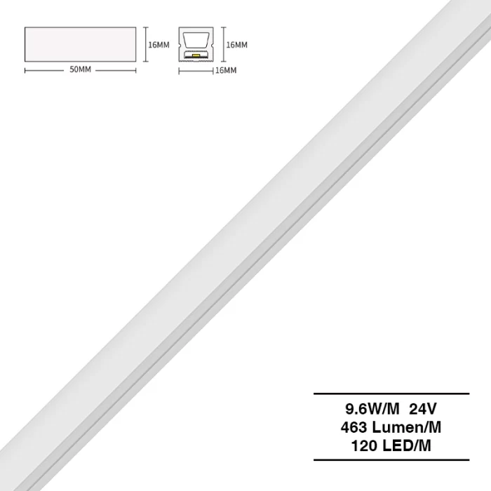 Bande lumineuse LED néon 4000 K Ra90 IP65 9.6 W/m 120 LED s/M L50000 x W16 x H16 mm - Bande lumineuse LED néon - S0806