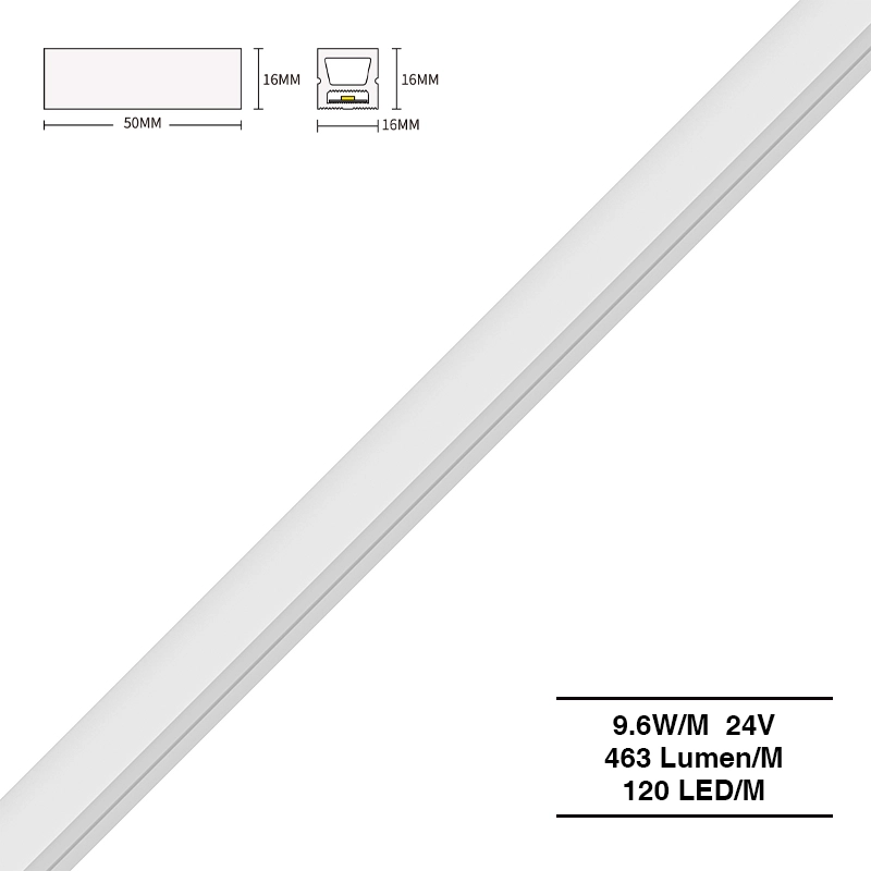 Soilse Stráice Neon stiúir 4000K Ra90 IP65 9.6W/m 120LEDs/M L50000*W16* H16mm-Soilse Stráice Neon faoi stiúir -- S0806