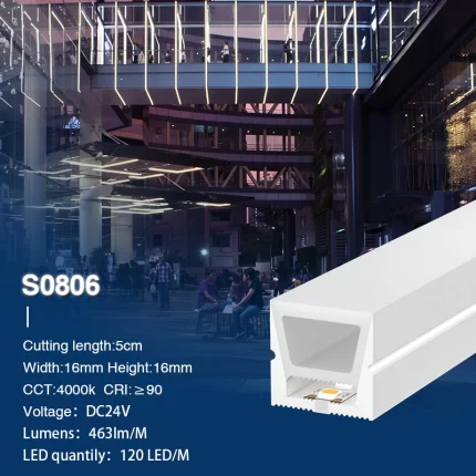 Tira de luces LED de neón 4000K Ra90 IP65 9.6W/m 120LEDs/M L50000*W16*H16mm-2835 Tira de LED--S0806