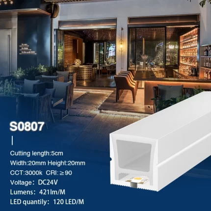 Neon Strip 3000K Ra90 IP65 9.6W/m 120LEDs/M L50000*W20*H20mm-ភ្លើងស្ទ្រីបអ៊ីយ៉ុង LED--S0807
