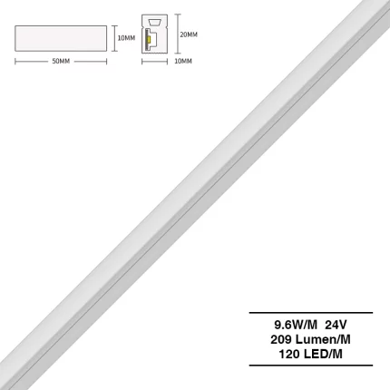 د نیون LED لایټ پټه 4000K Ra90 IP65 9.6W/m 120LEDs/M L50000*W10*H20mm-نیون LED پټې څراغونه--S0809