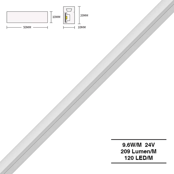 Tira de luces LED de neón 4000K Ra90 IP65 9.6 W/m 120 LEDs/M L50000*W10*H20mm-Tira de luces LED de neón--S0809