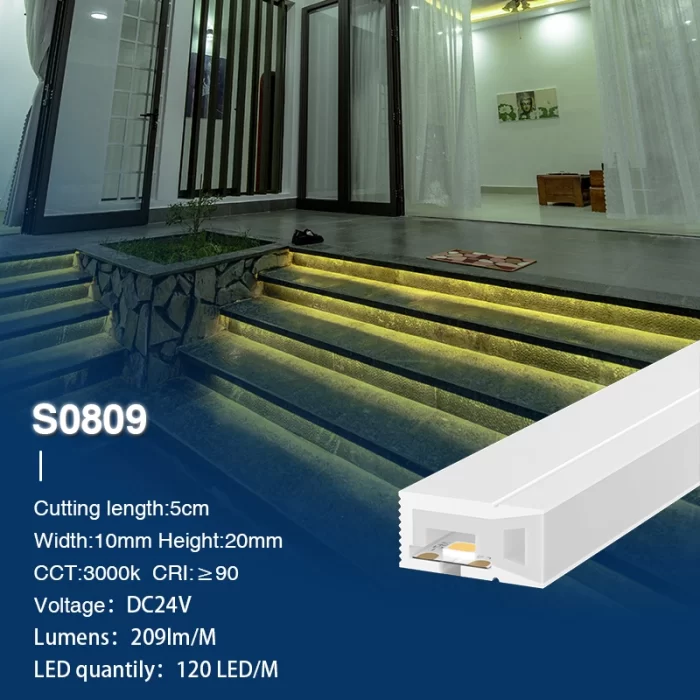 Tira de luces LED de neón 4000K Ra90 IP65 9.6 W/m 120 LEDs/M L50000*W10*H20mm-Tira de luces LED de suelo--S0809