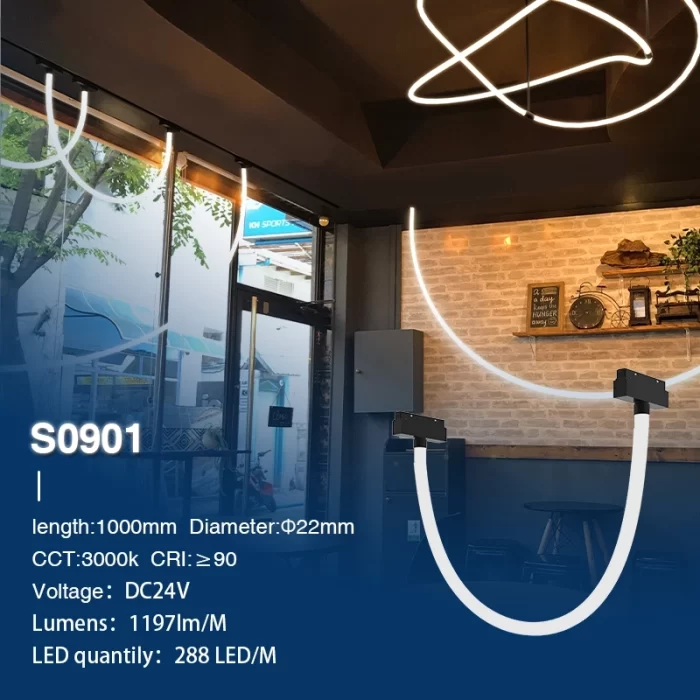Strip LED Neon Fleksibel 3000K Ra90 IP65 19.2W 288LED/M L1000*D22mm-Cafe Lighting--S0901 (2)