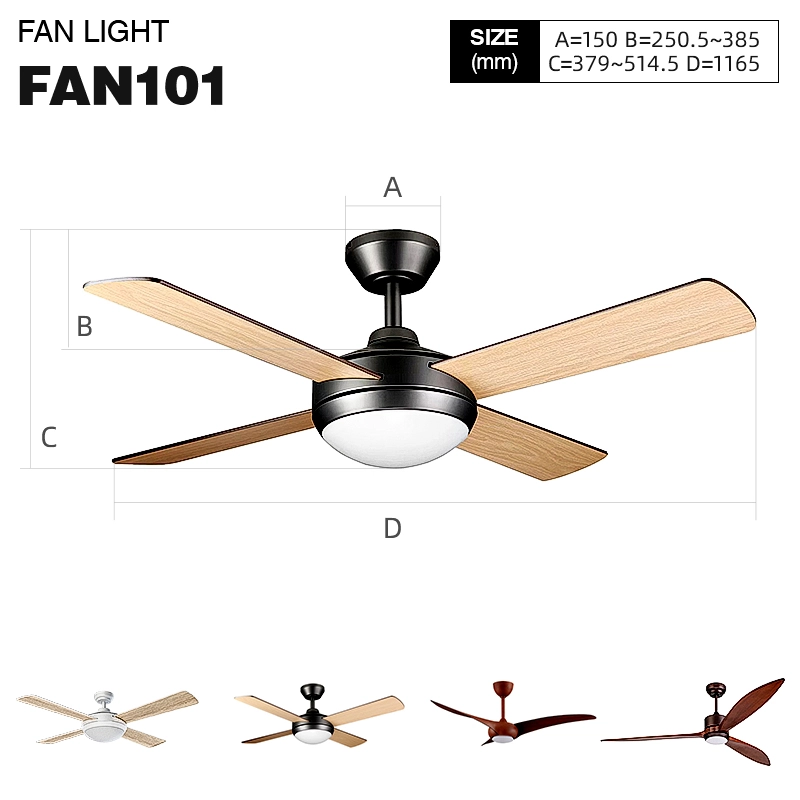 Rufin Fan Haske 15W Ac 220-240V 50/60Hz 3000-5700k Beam Angle 160° - 44inch-4 Blade Rufin Fan Tare da Haske--01