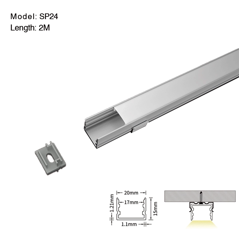 LED aliuminio kanalas L2000 × 20 × 15 mm - SP24 - įleidžiamas LED kanalas be rėmelių - 01