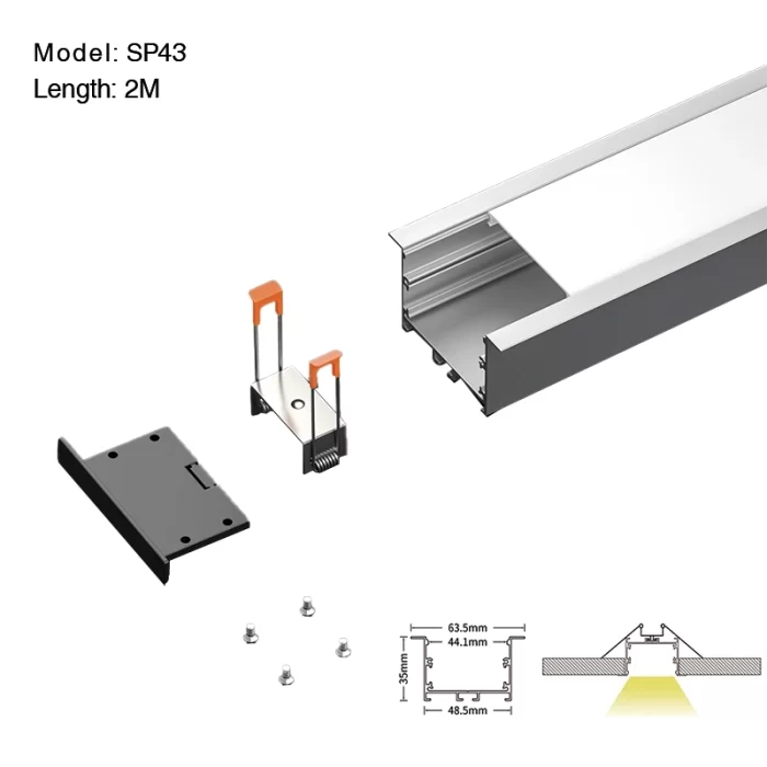 LED aliuminio kanalas L2000×63.5×35 mm – SP43 – įleidžiamas LED kanalas – 01