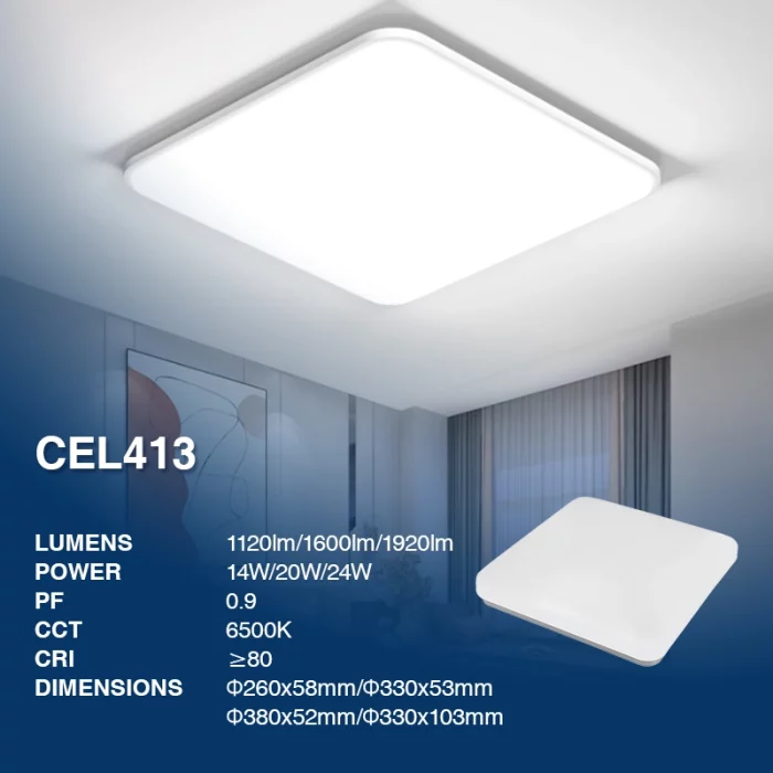 CEL413 - 3000K 20W IP44 Square White - Ceiling LED Lights-Living Room Lighting--02