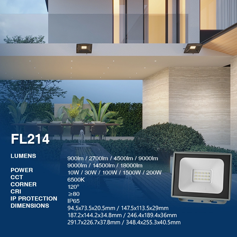 FL214 - 10W 4000k IP65 Ra80 1000lm ខ្មៅ - អំពូលភ្លើងទឹកជំនន់ - អំពូលភ្លើងខាងក្រៅ - FL000-02