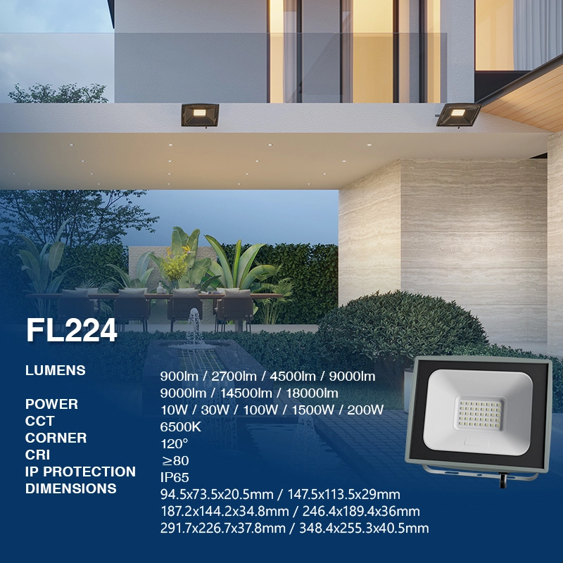 FL224 - 30W 4000k IP65 Ra80 3100lm Wakuda - Kuwala kwa Panja Kwachigumula-Kuwala kwa Chigumula cha LED-FL000-02