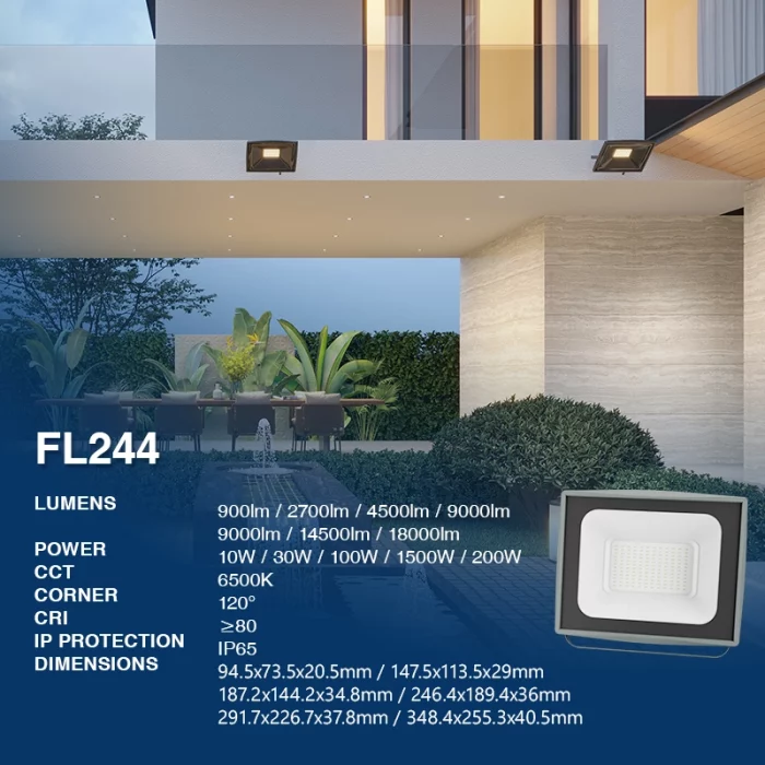 FL244 - 100W 4000k IP65 Ra80 10000lm Černá - Venkovní světlomety-Venkovní světlomety-FL000-02