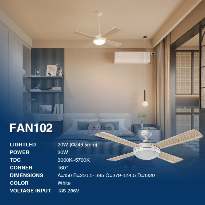 Ceiling Fans With Light 30W Ac 220-240V 50/60Hz 3000-5700k Beam Angle 160° - 52inch-Living Room Ceiling Fans With Lights--02