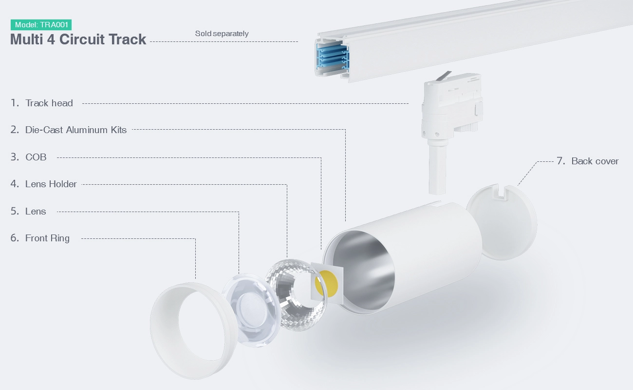 T1601B – 30W 4000K 36˚N/B Ra80 White – Track Light-White Track Lighting --02