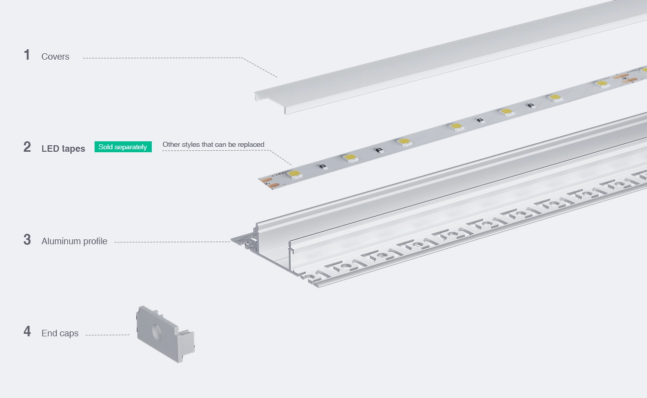 Profil LED L2000×61.8×13.8mm - Saluran LED Tersembunyi SP45--03