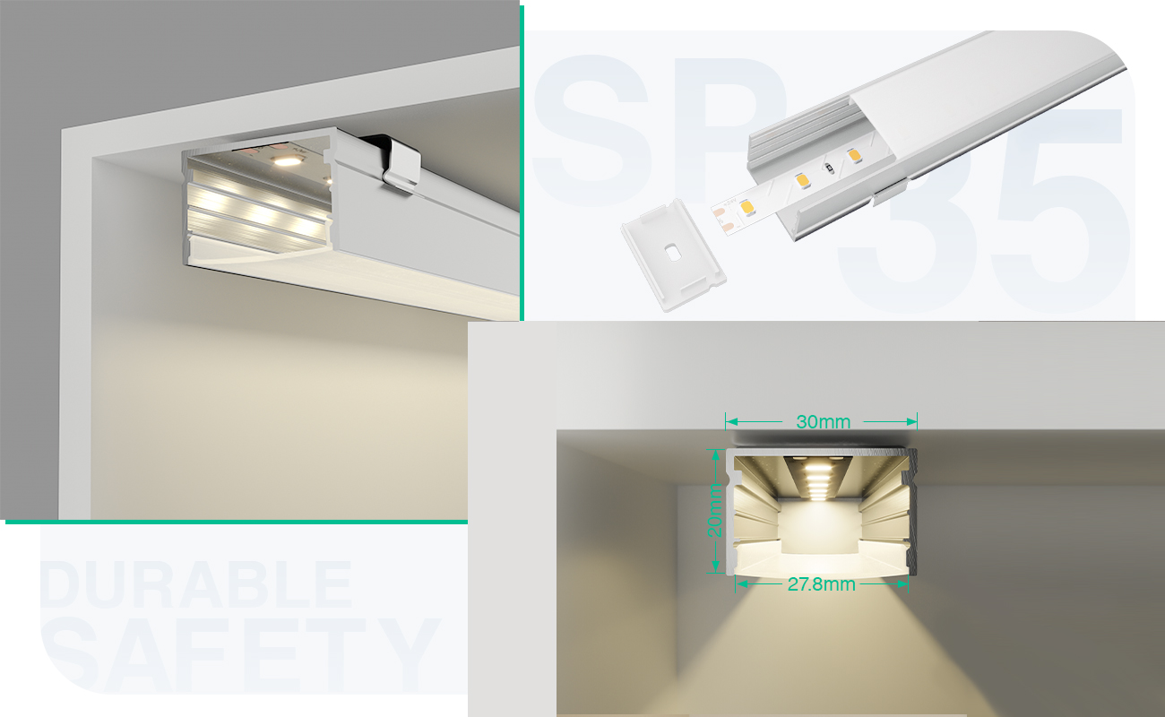 Canale LED in alluminio L2000×30×20mm - SP35-Canale LED a soffitto--05