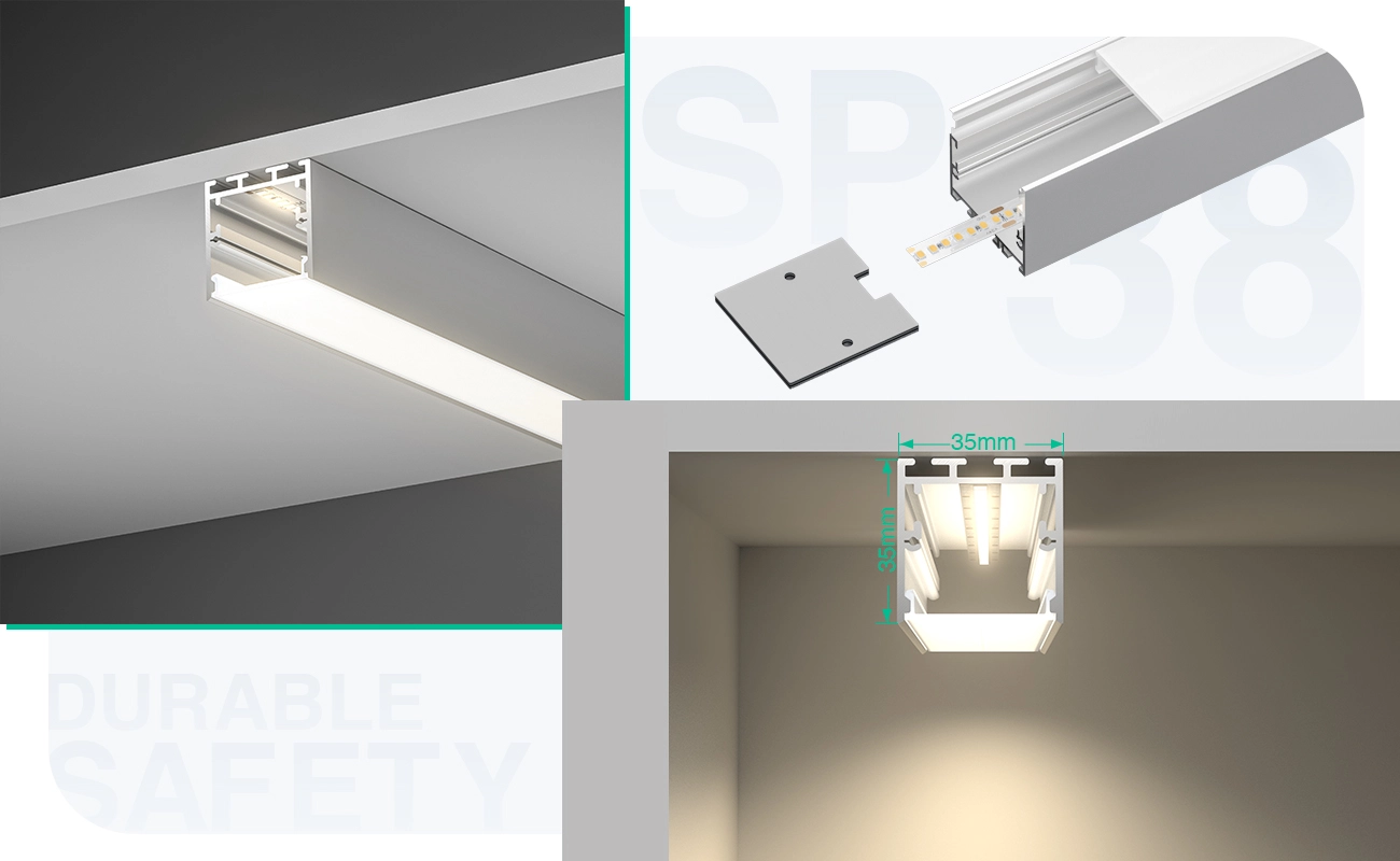 LED alumínium csatorna L2000 × 35 × 35 mm - SP38 - Felületre szerelhető LED csatorna - 05