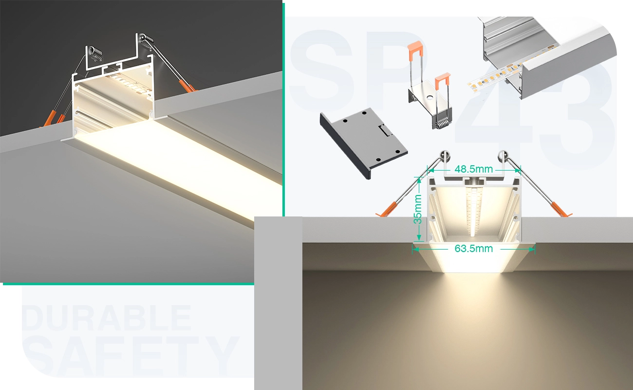 LED aliuminio kanalas L2000×63.5×35 mm – SP43 – įleidžiamas LED kanalas – 05