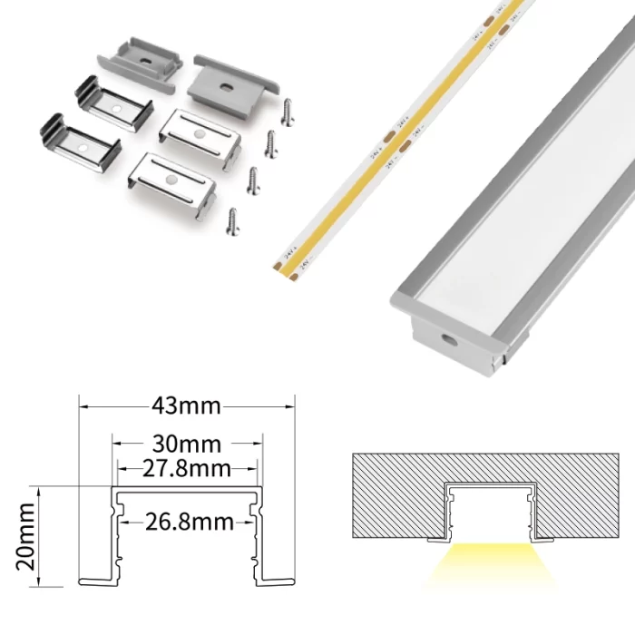 قناة ألومنيوم LED L2000 × 43 × 20 مم - ملف تعريف SP36-LED - 07