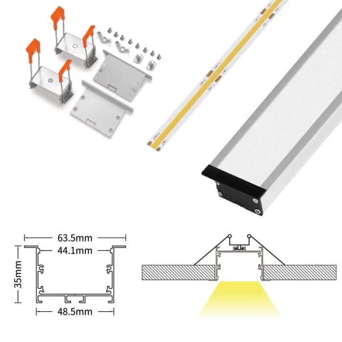 LED aliuminio kanalas L2000×63.5×35 mm – SP43 – įleidžiamas LED kanalas – 07