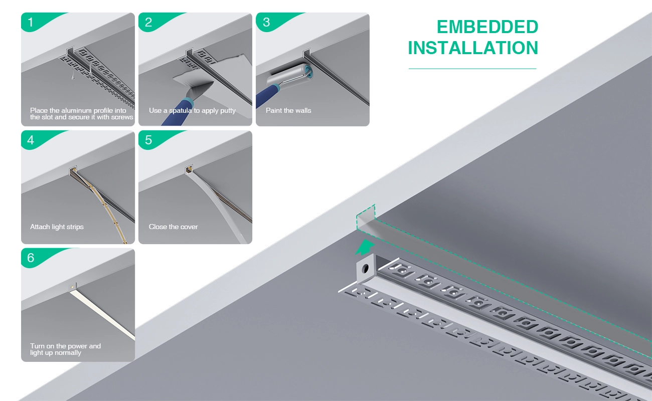 LED aliuminio kanalas L2000×55.5×14.9 mm – SP46 – įleidžiamas LED kanalas – 07