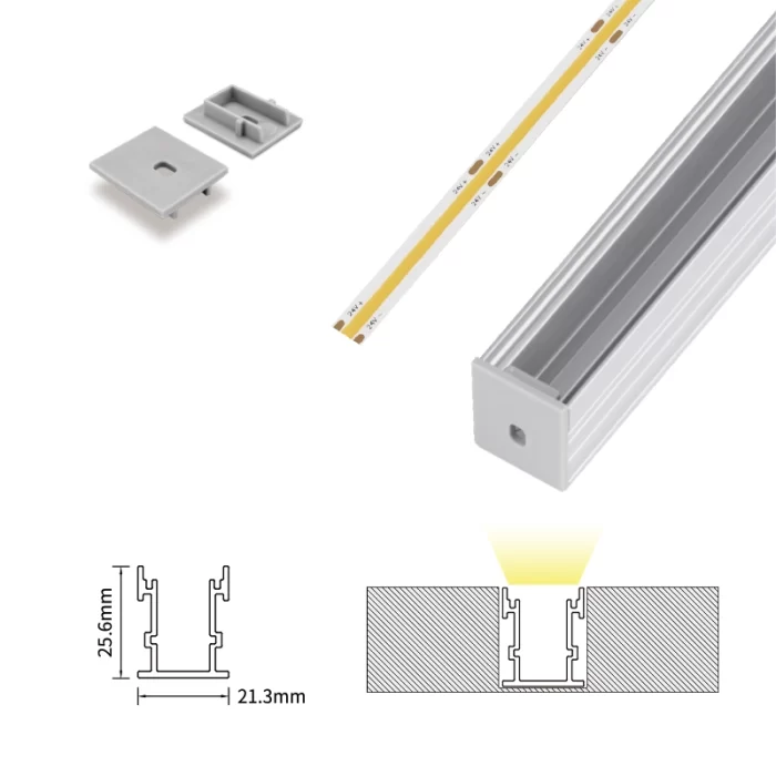 LED Aluminum Profile L2000×21.3×25.6mm - SP52-Recessed LED Channel--07