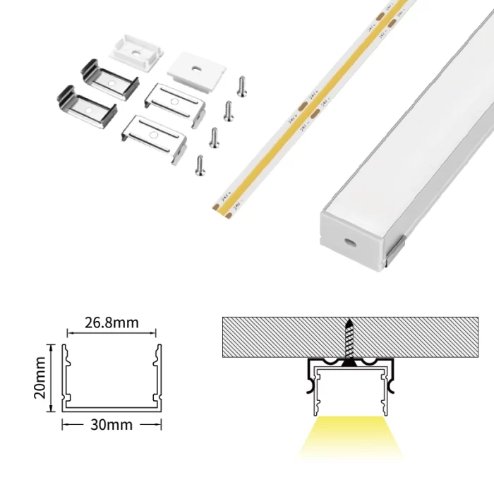 LED aluminiumskanal L2000×30×20 mm - SP37-innfelt LED-kanal--07