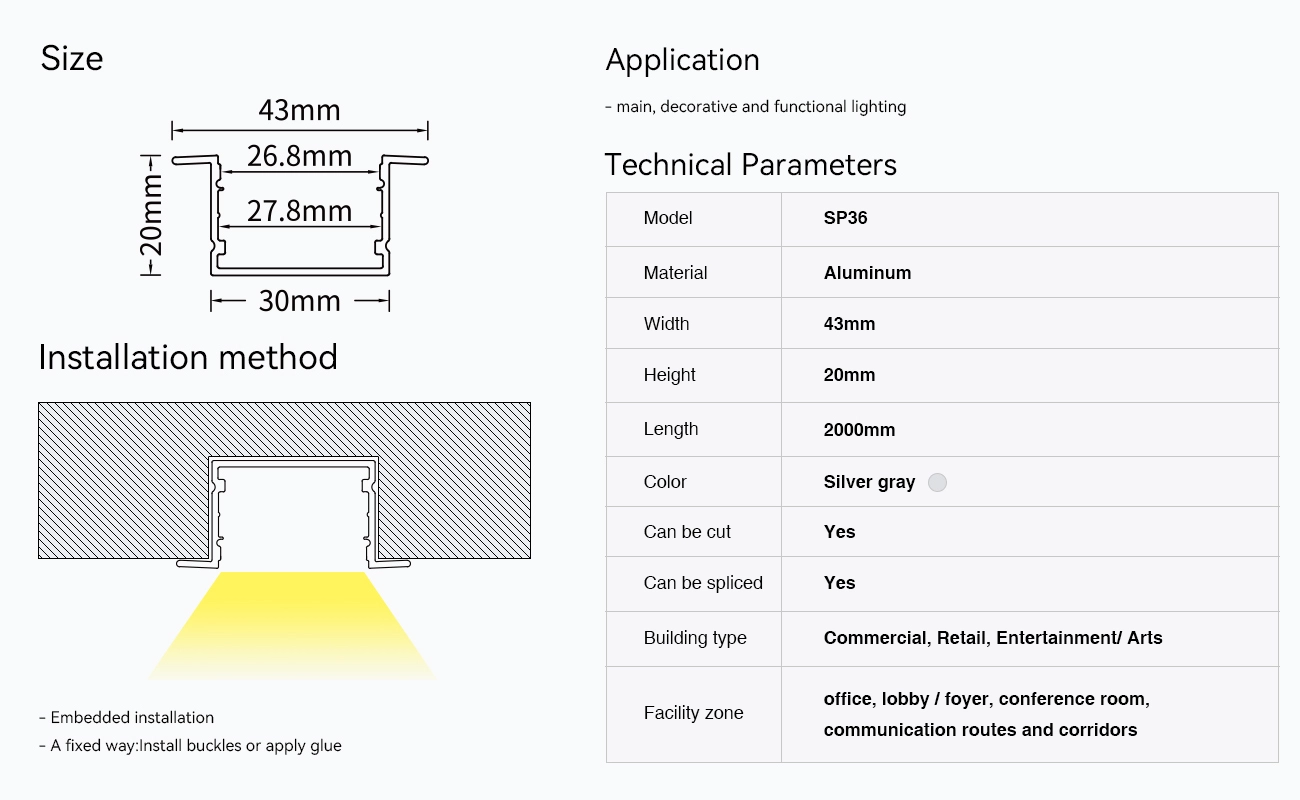 LED Aluminum Channel L2000×43×20mm - SP36-Ceiling LED channel--09