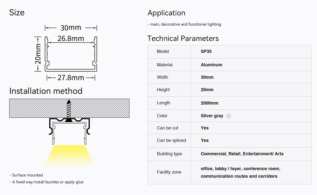 LED Aluminum Channel L2000×30×20mm - SP35-Surface Mount LED Channel--09