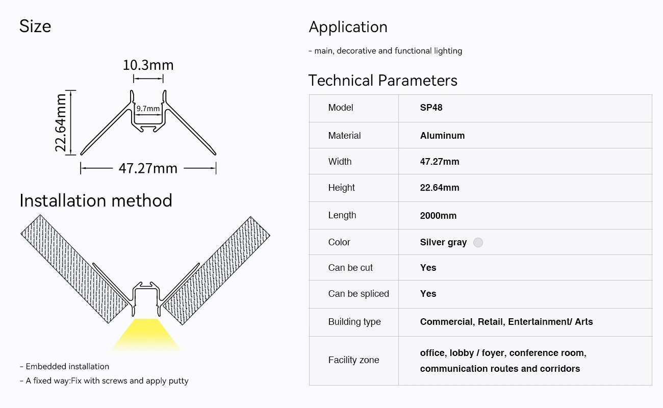 LED Profile L2000×47.3×22.6mm - SP48-Corner LED Channel--09