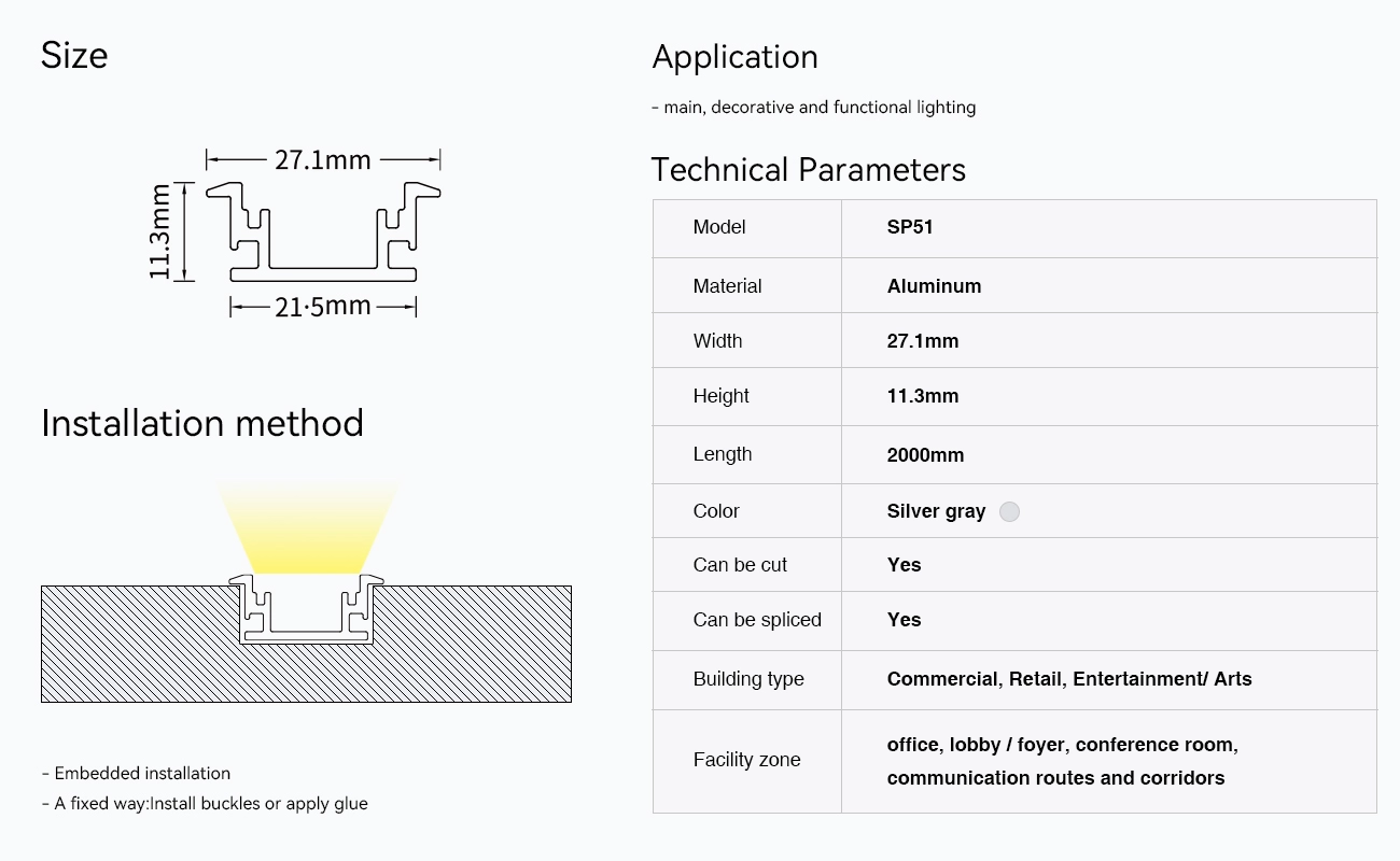 LED Aluminum Profile L2000×27.1×11.3mm - SP51-Ceiling LED channel--09