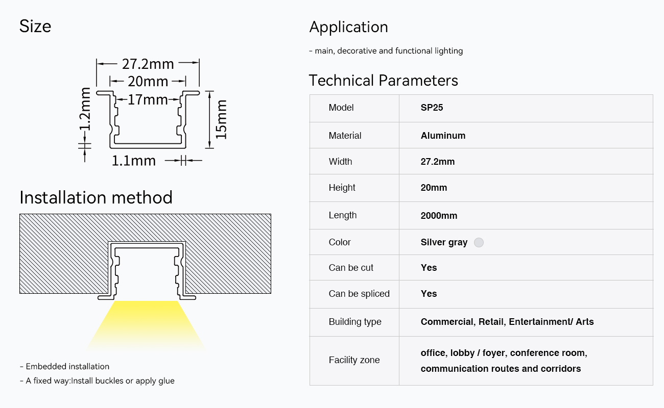 LED Aluminum Channel L2000×27.2×15mm - SP25-Surface Mount LED Channel--09