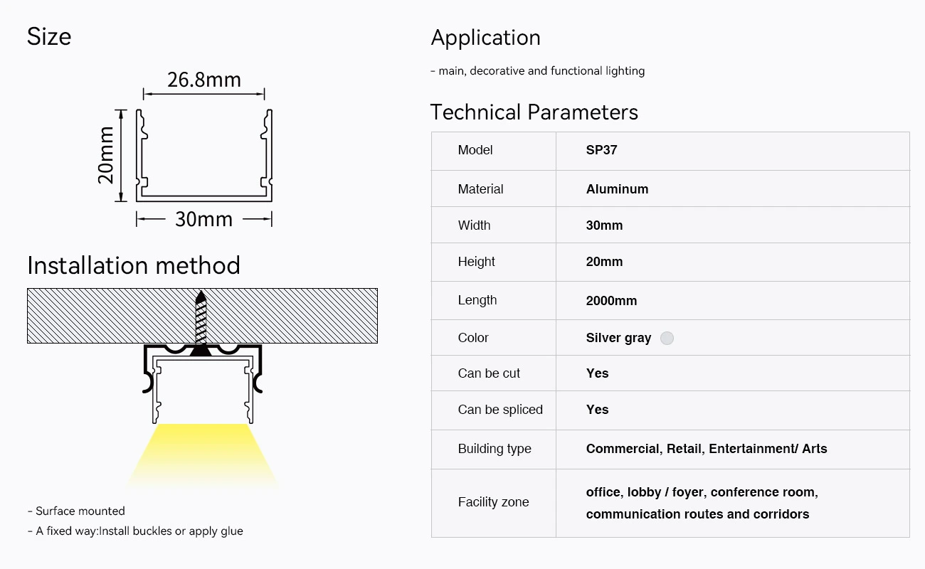 LED Aluminum Channel L2000×30×20mm - SP37-Surface Mount LED Channel--09