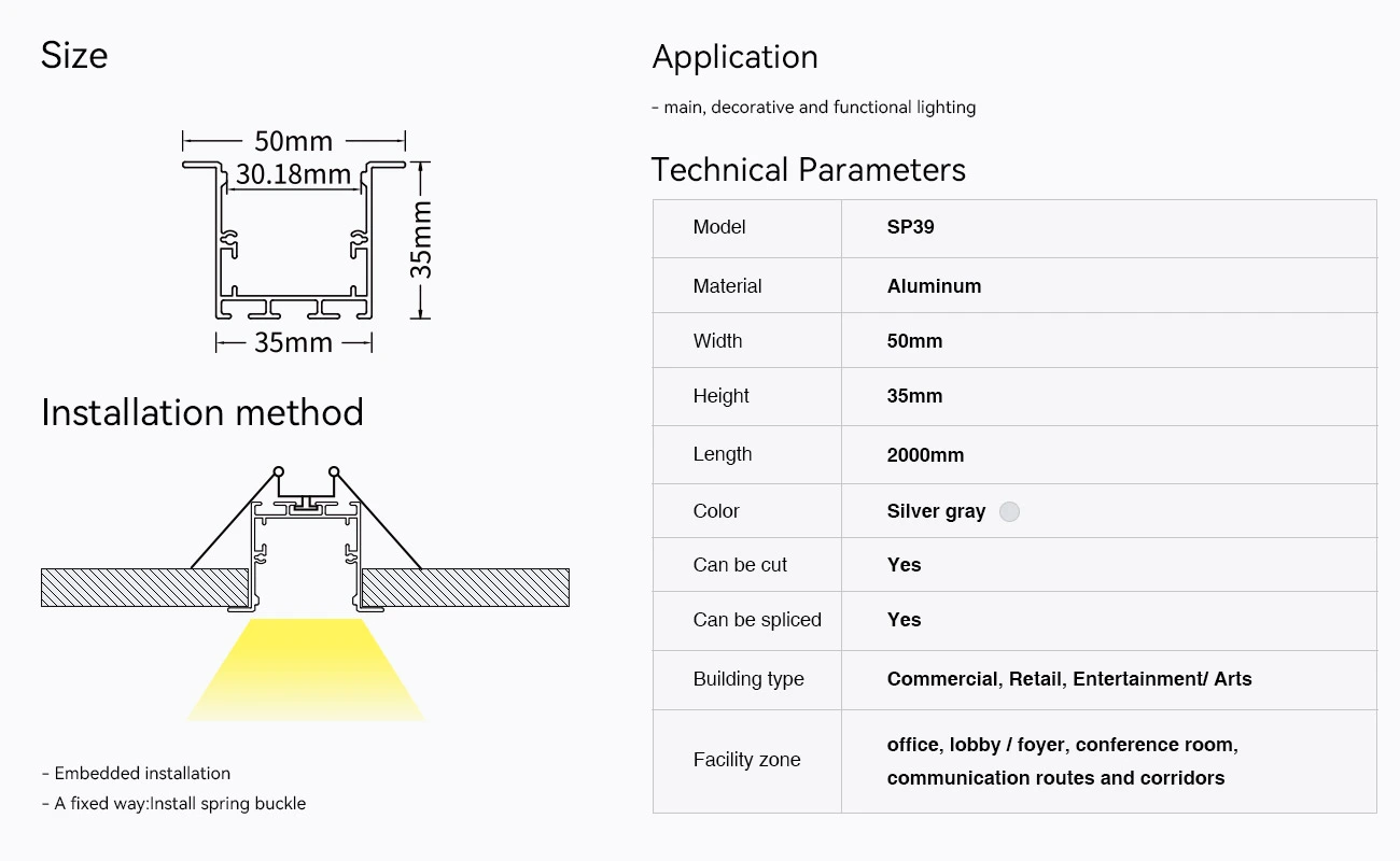 LED Aluminum Channel L2000×50×35mm - SP39-Recessed LED Channel--09